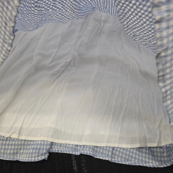 Lumière Women's Tie Shoulder Smocked Fit&Flare Blue & White Gingham Midi Dress L - Picture 8 of 12